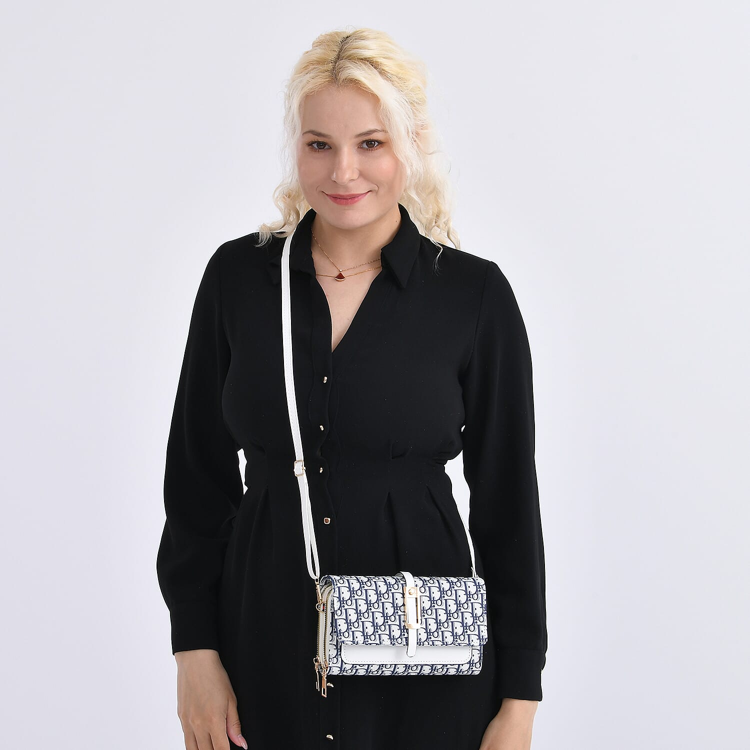 DESIGNER INSPIRED CLOSEOUT- D Letter Pattern Clutch Handbag - Blue