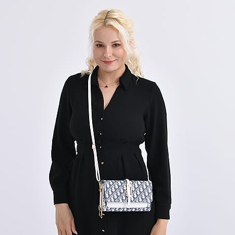 DESIGNER INSPIRED CLOSEOUT- D Letter Pattern Clutch Handbag - Blue