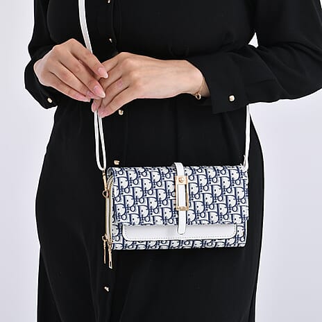 DESIGNER INSPIRED CLOSEOUT- D Letter Pattern Clutch Handbag - Blue