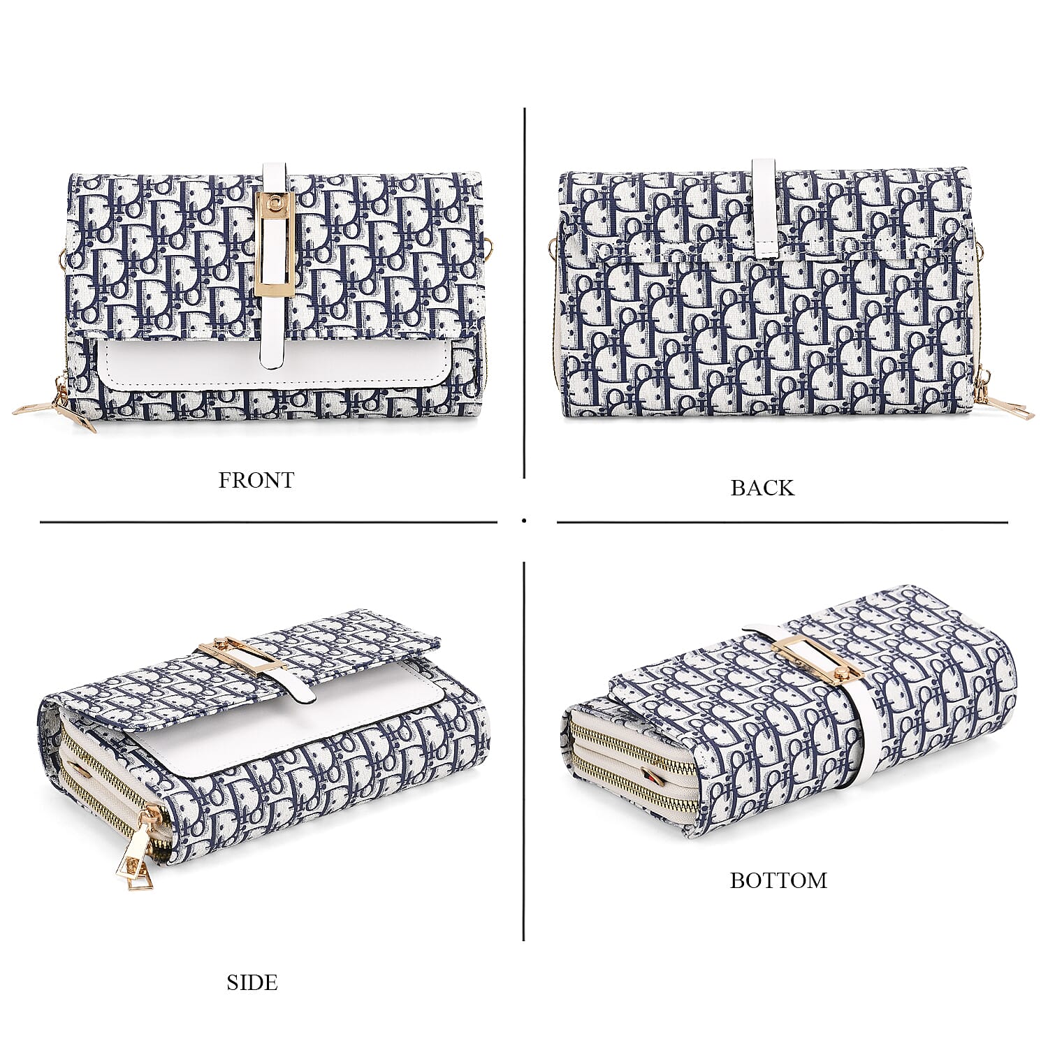 DESIGNER INSPIRED CLOSEOUT- D Letter Pattern Clutch Handbag - Blue