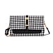 Designer Inspired - Houndstooth Pattern Crossbody Bag - Black - White