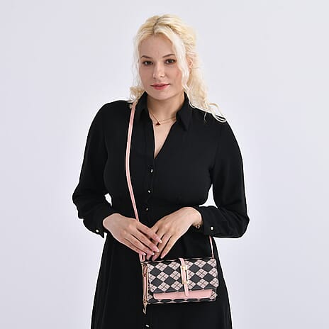 DESIGNER INSPIRED CLOSEOUT- Rhomboid Print Clutch Handbag - Black