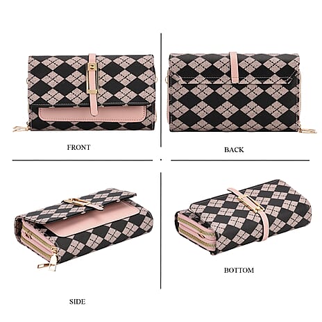 DESIGNER INSPIRED CLOSEOUT- Rhomboid Print Clutch Handbag - Black