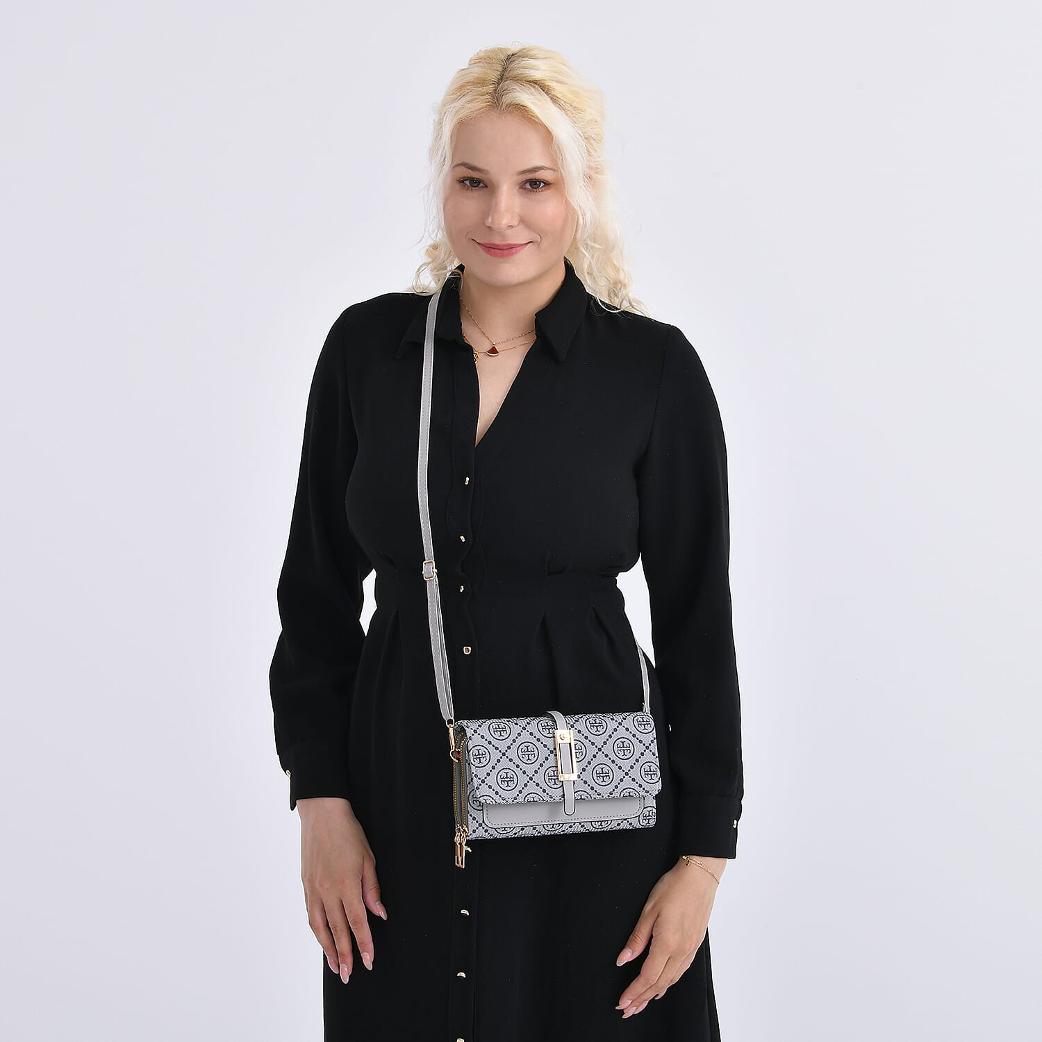 Monogram Pattern Crossbody Bag - Grey