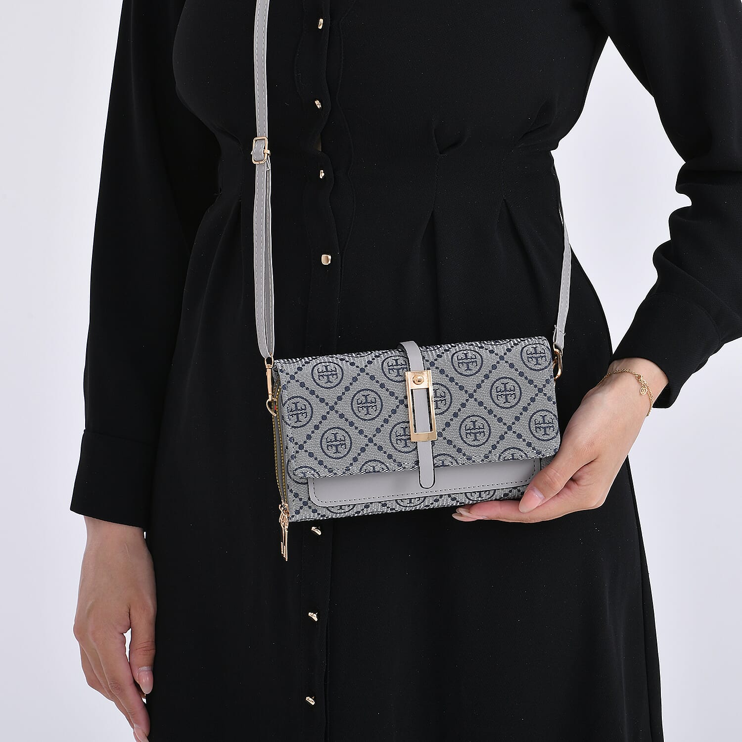 Monogram Pattern Crossbody Bag - Grey