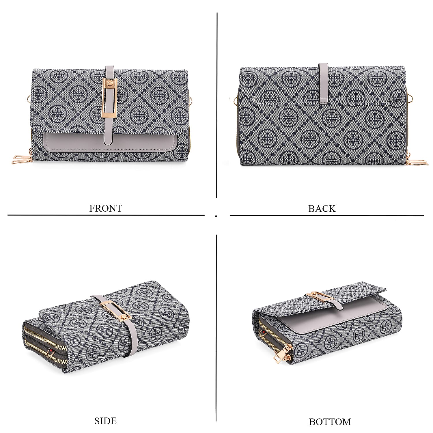 Monogram Pattern Crossbody Bag - Grey