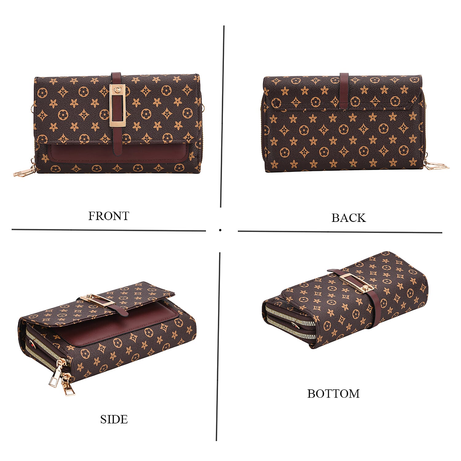 Designer Inspired - - Flower Pattern Crossbody Bag - Dark Brown