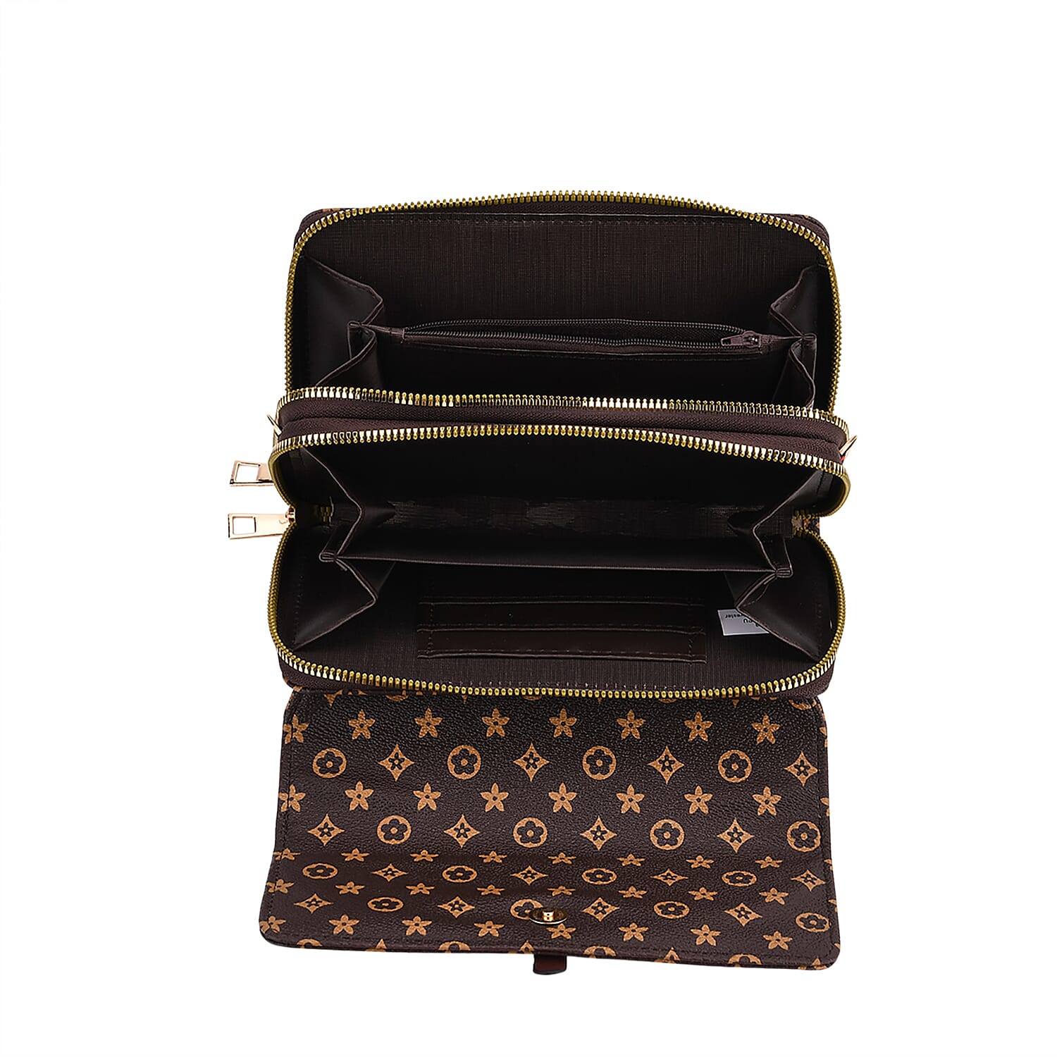 Designer Inspired - - Flower Pattern Crossbody Bag - Dark Brown