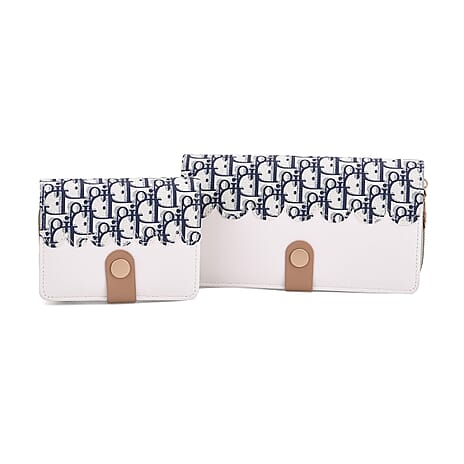 Set of 2- Letter D Pattern Clutch - Short Wallet - Blue
