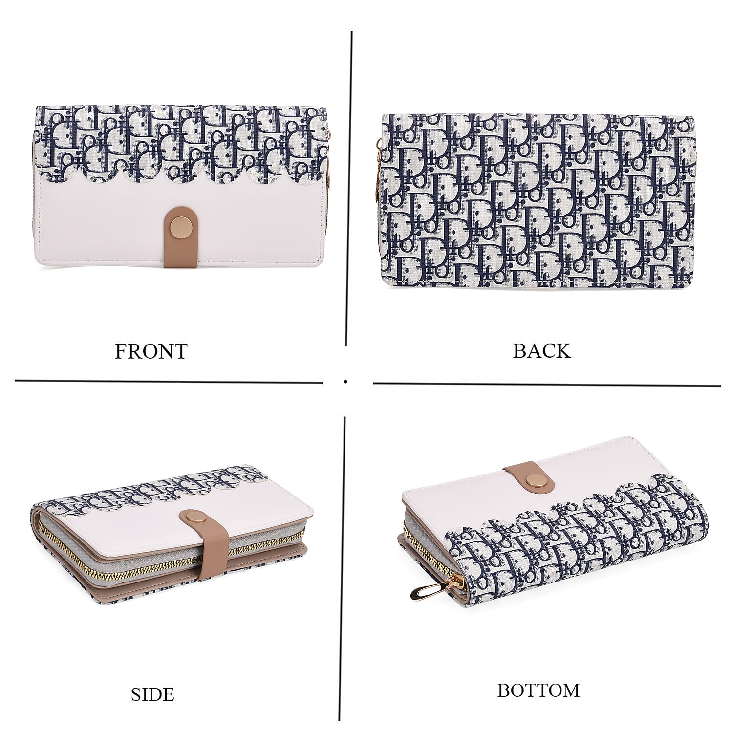 Set of 2- Letter D Pattern Clutch - Short Wallet - Blue