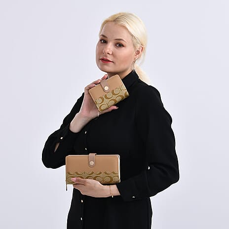 SET OF 2 - Double C Print Clutch - Short Wallet - Yellow