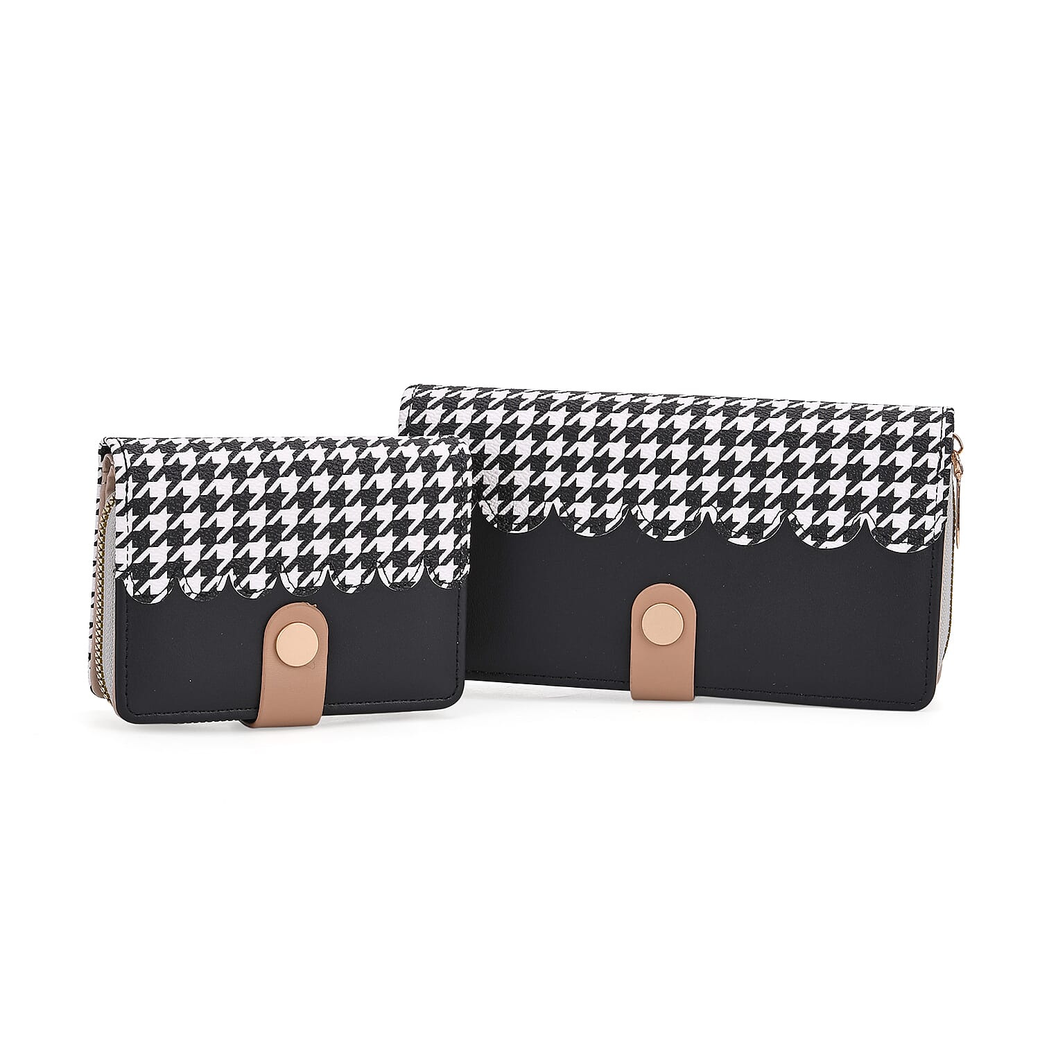 November Special Deal- DESIGNER INSPIRED - Set of 2 Houndstooth Design Wallet - BlackWhite