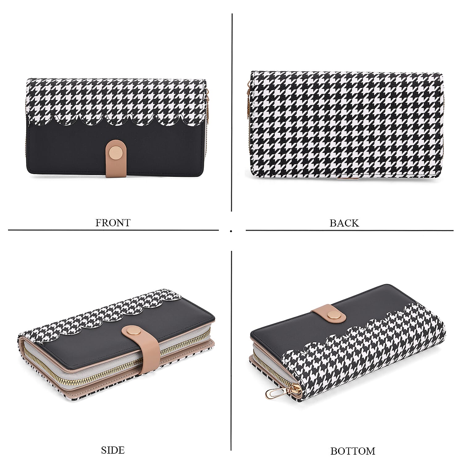 November Special Deal- DESIGNER INSPIRED - Set of 2 Houndstooth Design Wallet - BlackWhite