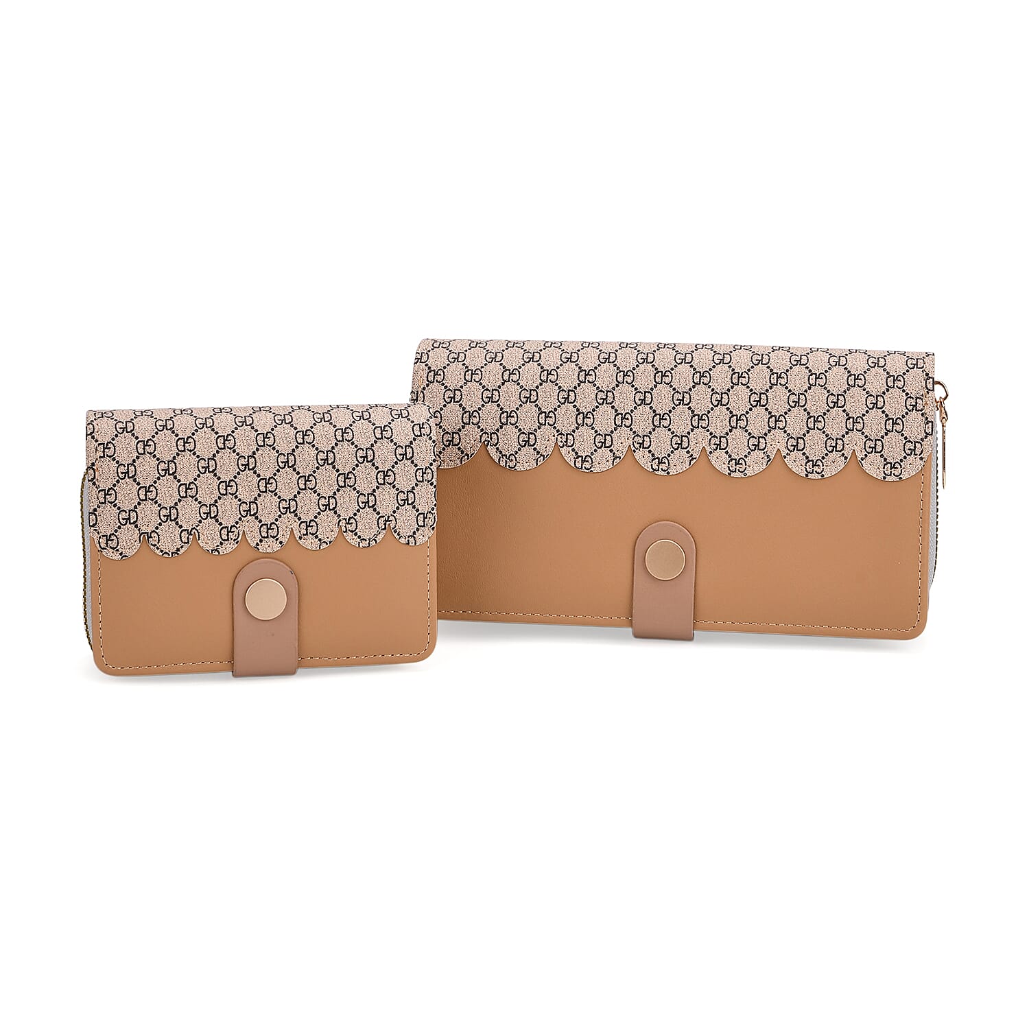 SET OF 2 --Designer Inspired Print Clutch - Short Wallet - Khaki