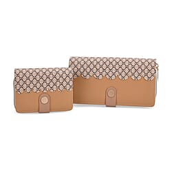 SET OF 2 --Designer Inspired Print Clutch - Short Wallet - Khaki