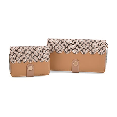 SET OF 2 --Designer Inspired Print Clutch - Short Wallet - Khaki