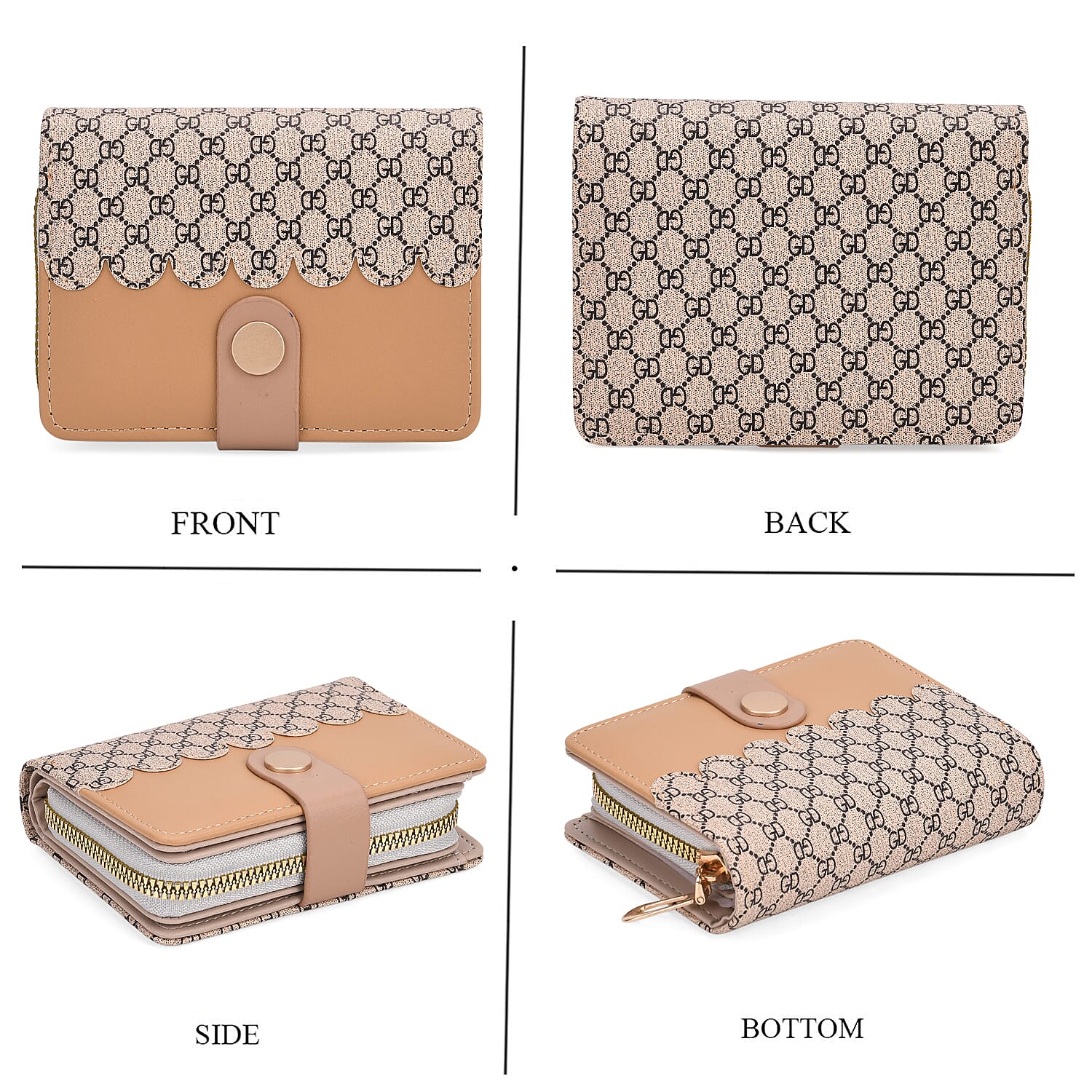 SET OF 2 --Designer Inspired Print Clutch - Short Wallet - Khaki
