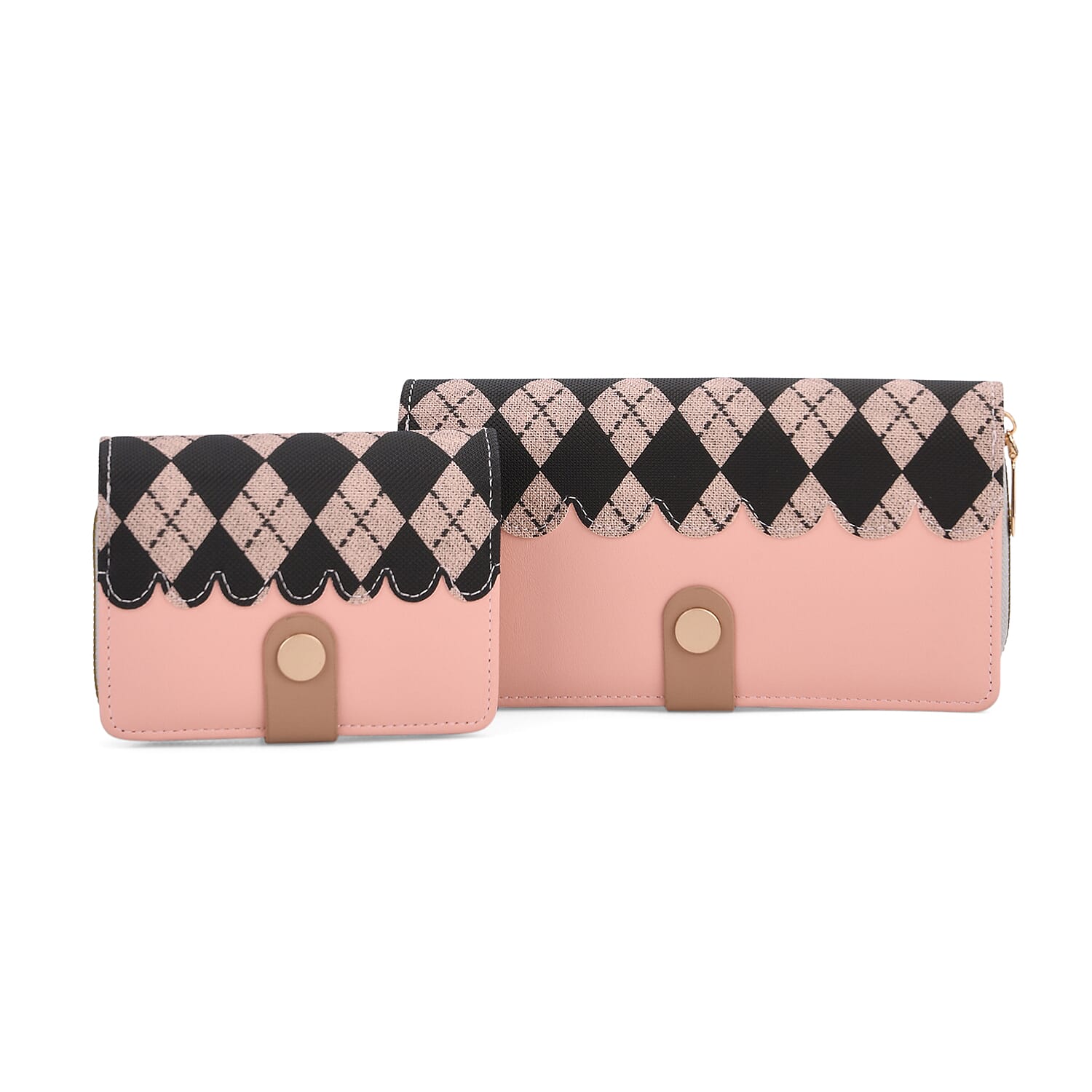 Set of 2- Rhomboid Pattern Clutch - Short Wallet - Light Pink