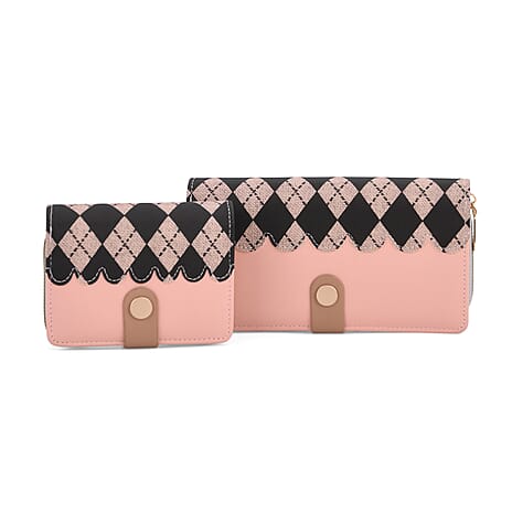 Set of 2- Rhomboid Pattern Clutch - Short Wallet - Light Pink