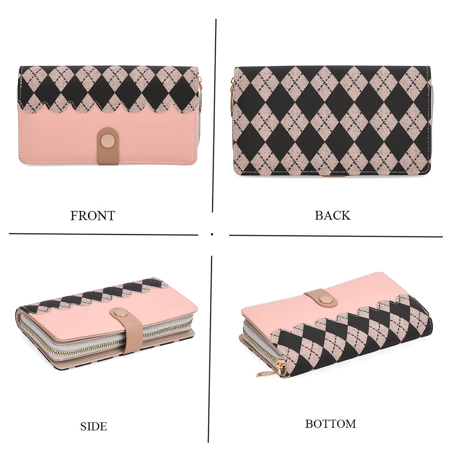 Set of 2- Rhomboid Pattern Clutch - Short Wallet - Light Pink