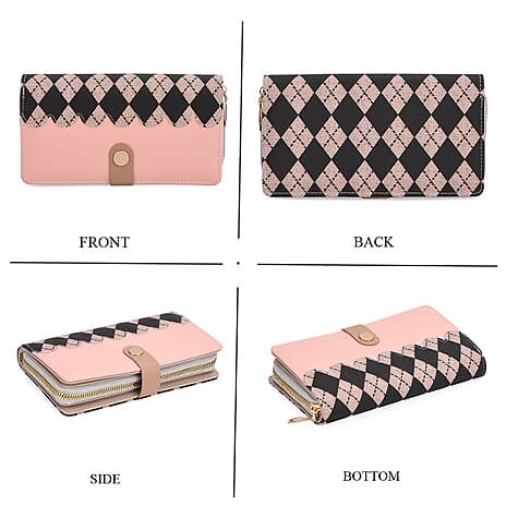 Set of 2- Rhomboid Pattern Clutch - Short Wallet - Light Pink