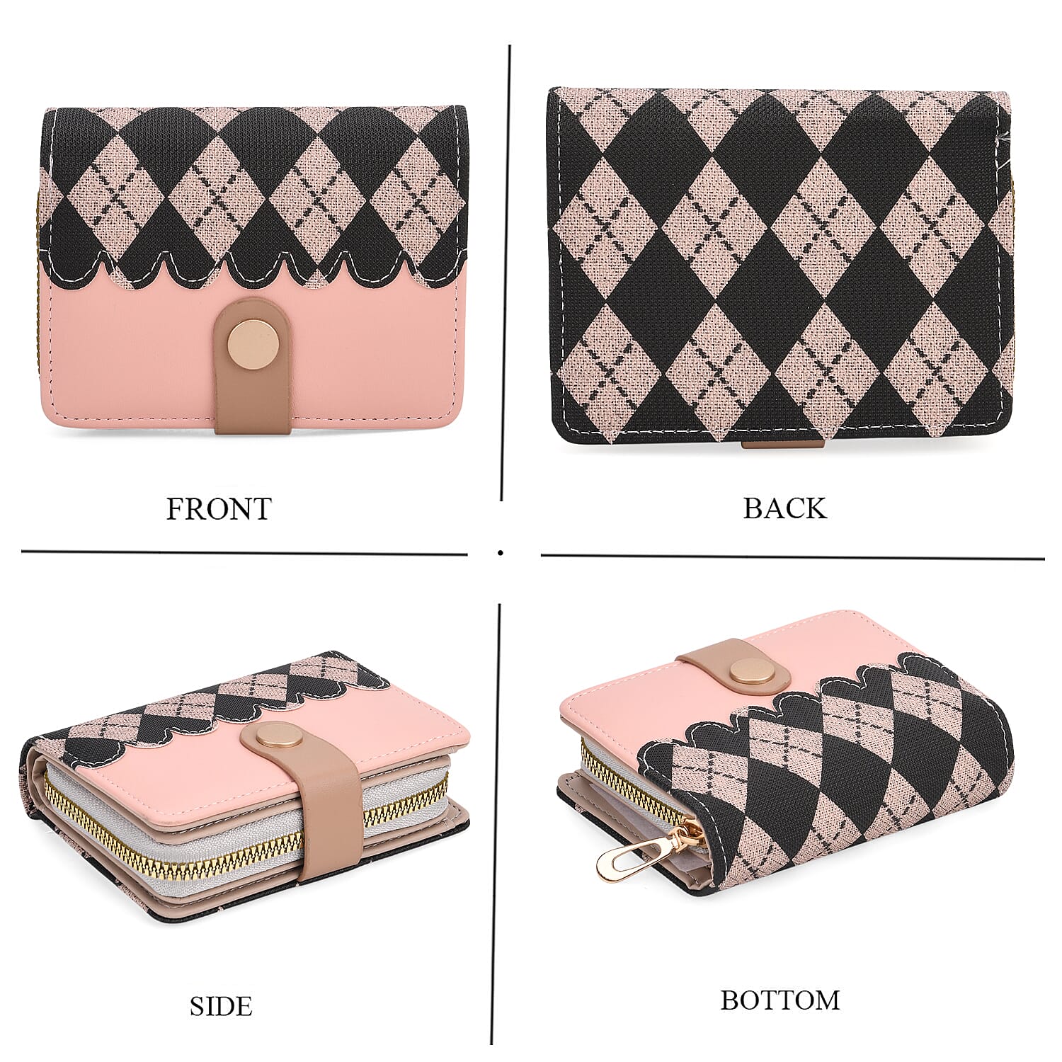 Set of 2- Rhomboid Pattern Clutch - Short Wallet - Light Pink