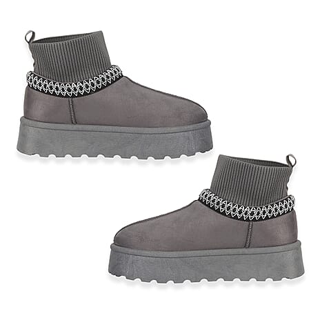 Shoes by Emma Ladies Ankle Boot with Knitted Cuff (Size - 5) - Grey