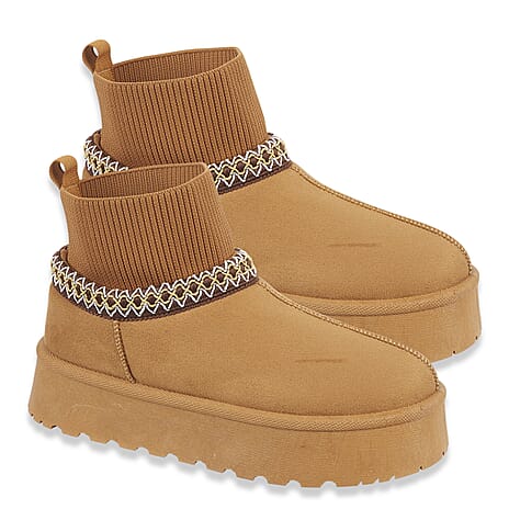 Shoes by Emma Ladies Ankle Boot with Knitted Cuff (Size - 5) - Tan