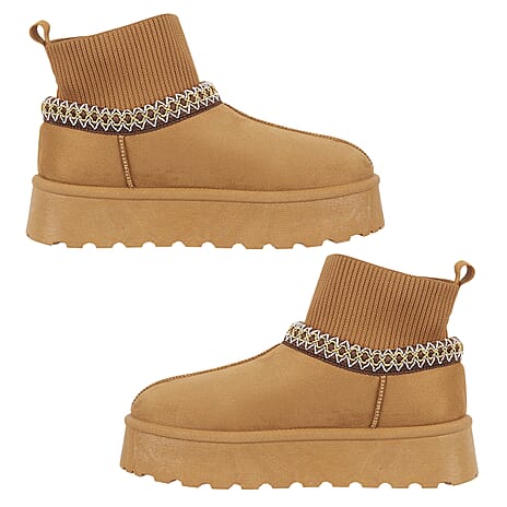 Shoes by Emma Ladies Ankle Boot with Knitted Cuff (Size - 8) - Tan