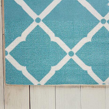 Geometric Diamond Pattern Indoor-Outdoor Rug (Size 180x120cm) - Turquoise - White