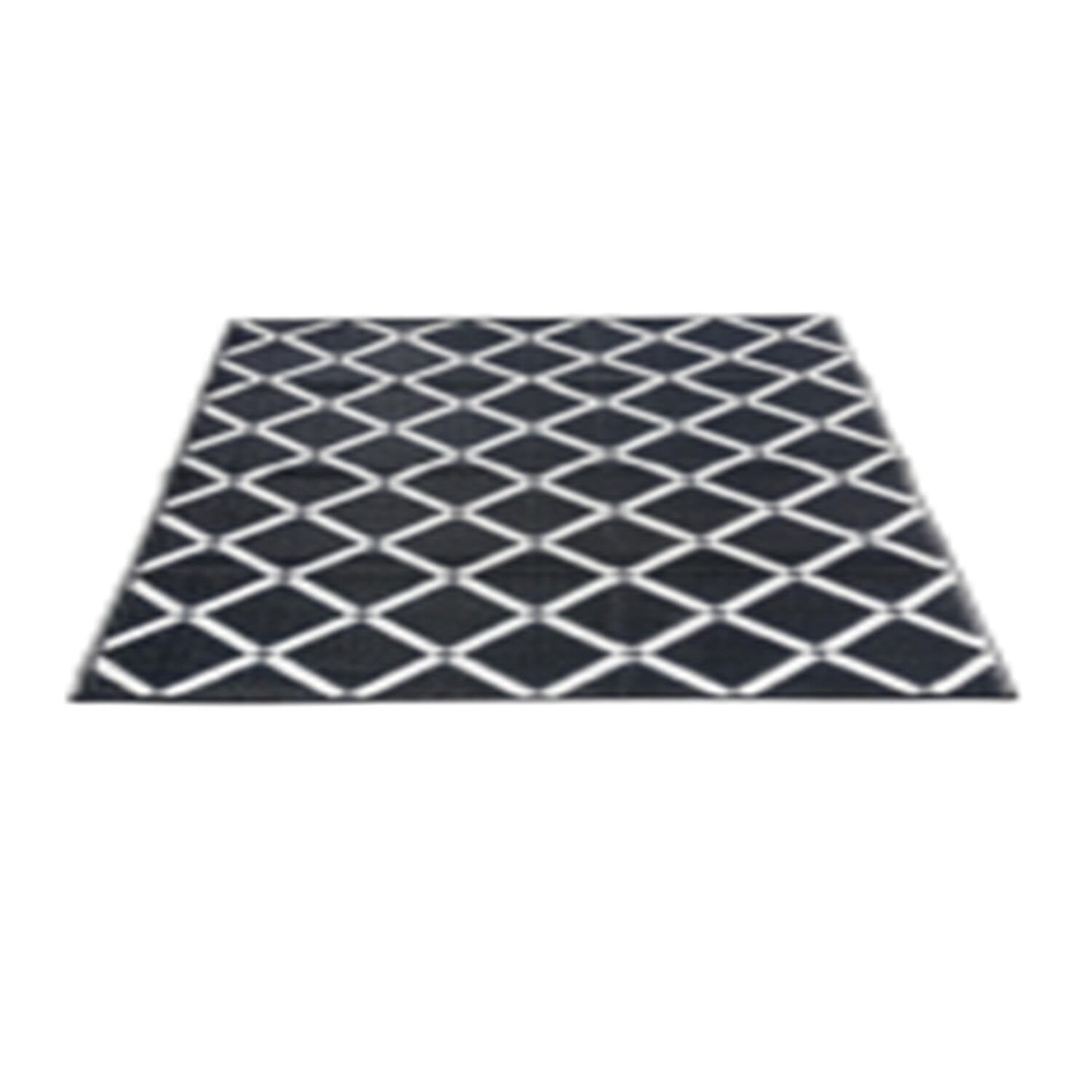 Geometric Diamond Pattern Indoor-Outdoor Rug (Size 180x120cm) - Matt Black & White