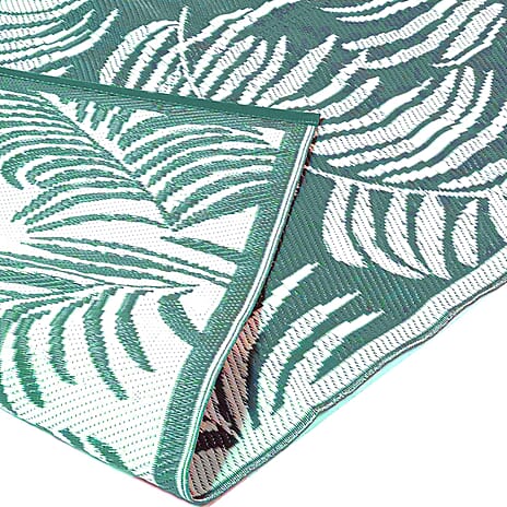 Botanical Style Green Rug with White Tropical Leaf Pattern Indoor-Outdoor Rug (Size 180x120cm)