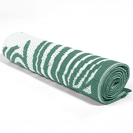Botanical Style Green Rug with White Tropical Leaf Pattern Indoor-Outdoor Rug (Size 180x120cm)
