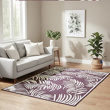 Botanical Style Rug with White Tropical Leaf Pattern Indoor-Outdoor Rug (Size 180x120cm) - Navy