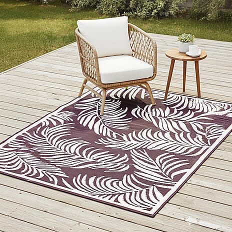 Botanical Style Rug with White Tropical Leaf Pattern Indoor-Outdoor Rug (Size 180x120cm) - Navy