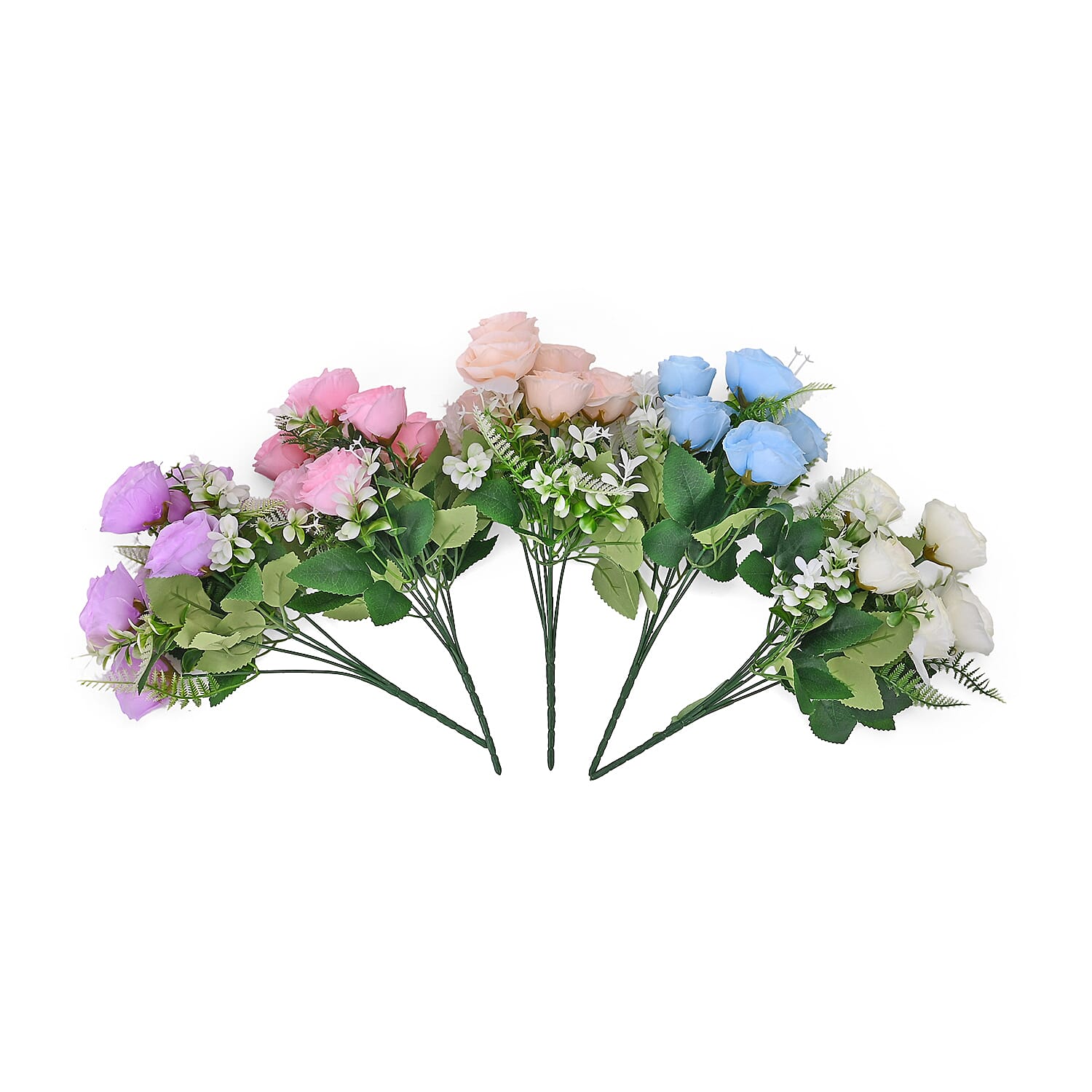 Set of 5- Vibrant Artificial Rose Flower Bouquets - Made With High Grade Silk