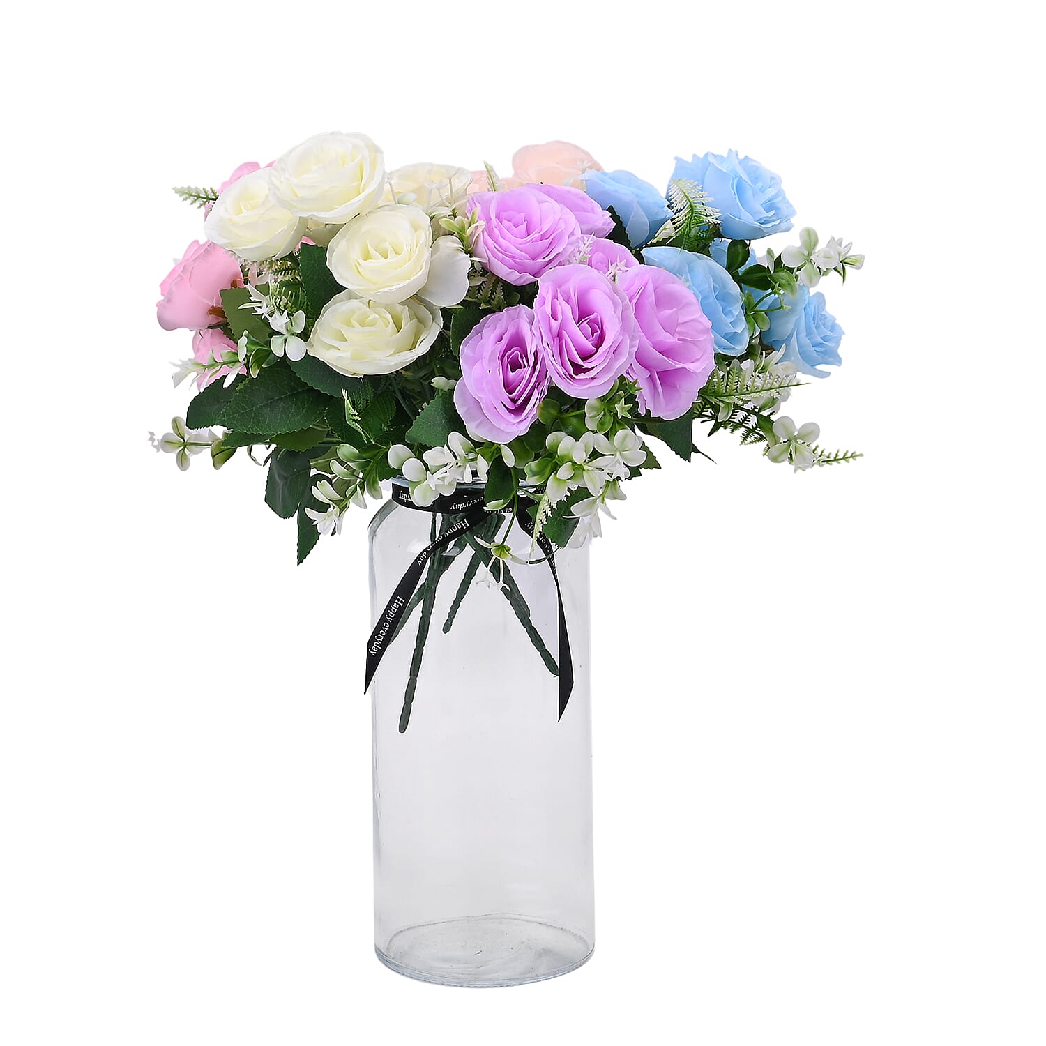 Set of 5- Vibrant Artificial Rose Flower Bouquets - Made With High Grade Silk