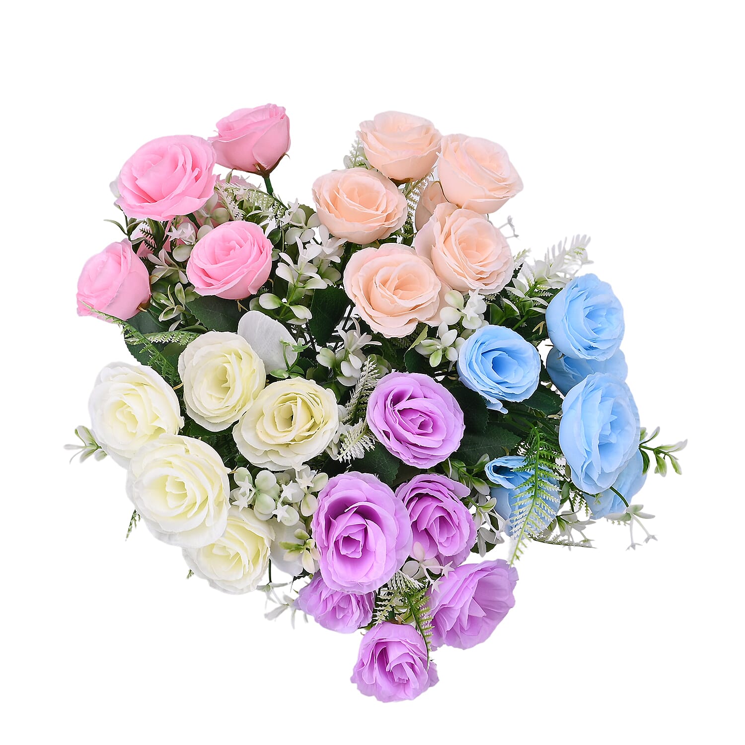 Set of 5- Vibrant Artificial Rose Flower Bouquets - Made With High Grade Silk