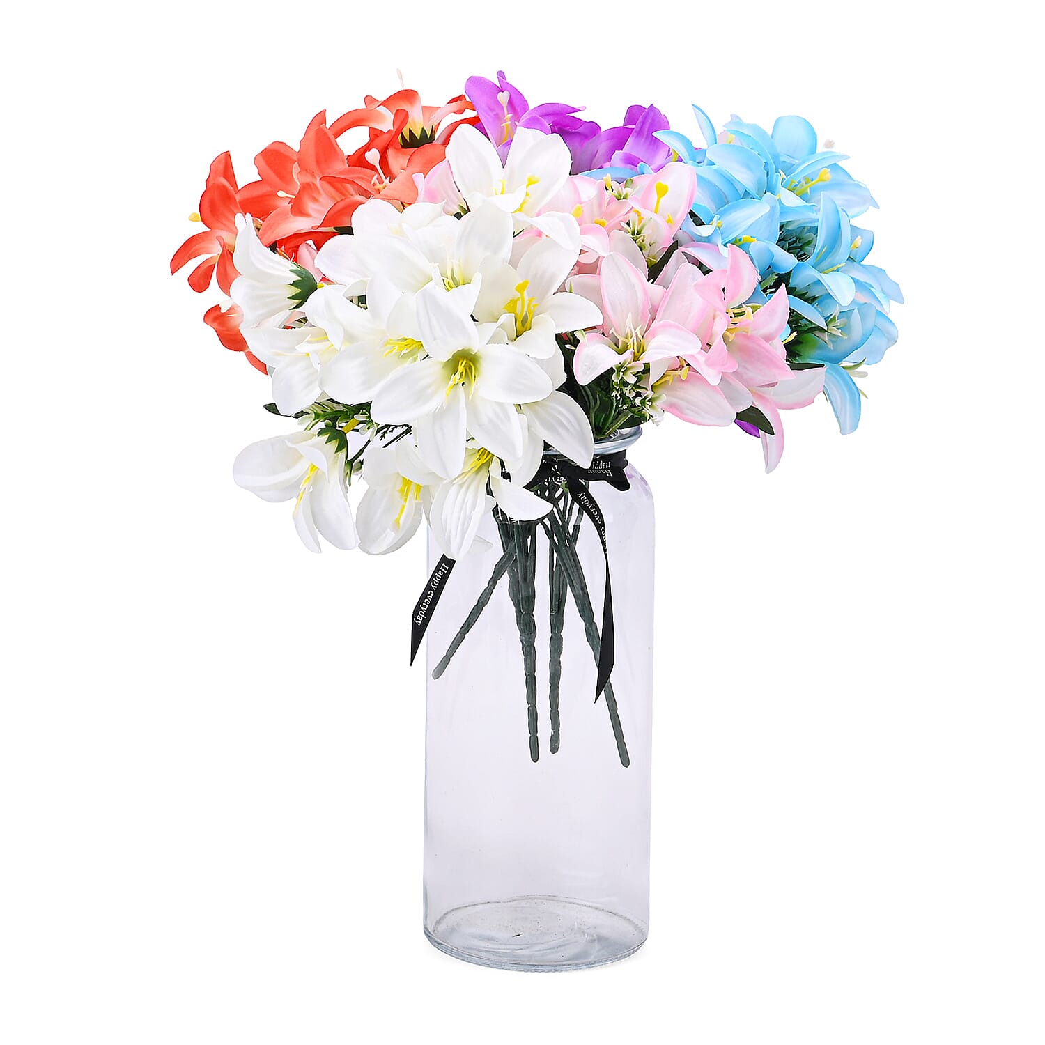 Set of 5- Vibrant Artificial Lily Flower Bouquets - Made With High Grade Silk