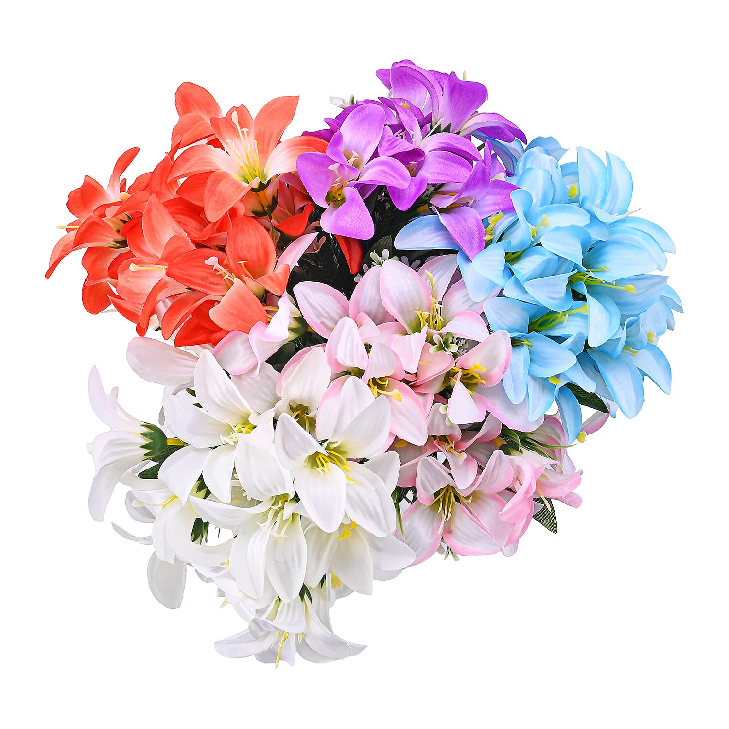 Set of 5- Vibrant Artificial Lily Flower Bouquets - Made With High Grade Silk