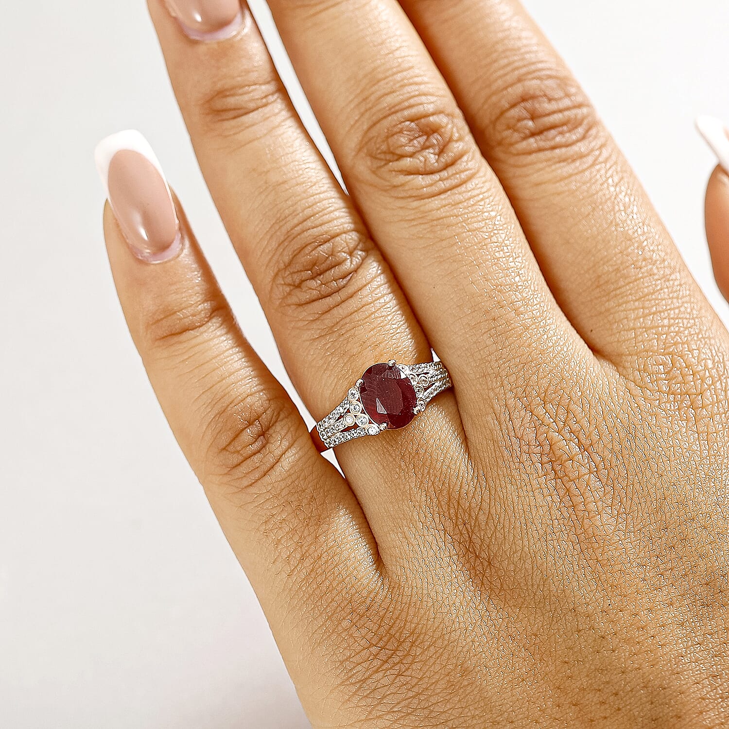 African Ruby & White Zircon Ring in 18K Vermeil Rose Gold Plated Sterling Silver 3.57 Ct.