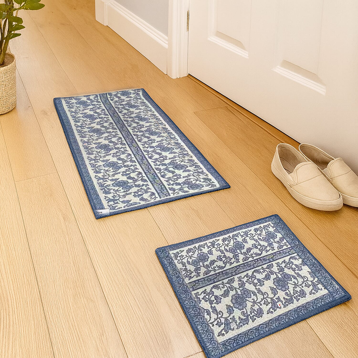 Set of 2 Machine Washable Door Mat & Runner With Anti Slip Base