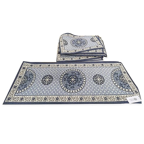 Hush Haven Cotton Printed Rug and Door Mat - Blue & Blue