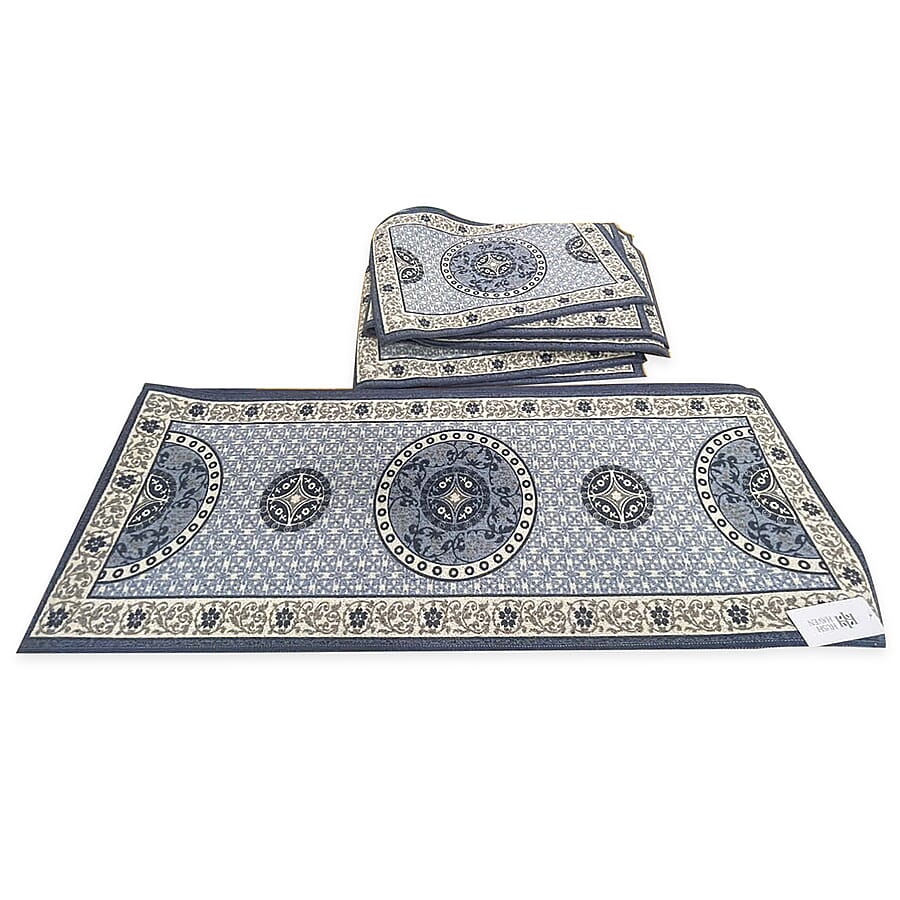 Hush Haven - Set of 2- Cotton Traditional Medallion Printed Floor Mat - Blue