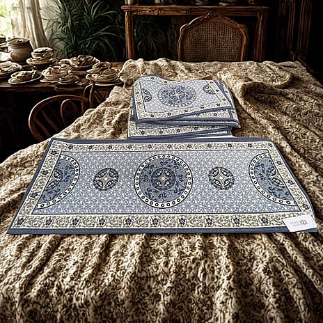 Hush Haven Cotton Printed Rug and Door Mat - Blue & Blue