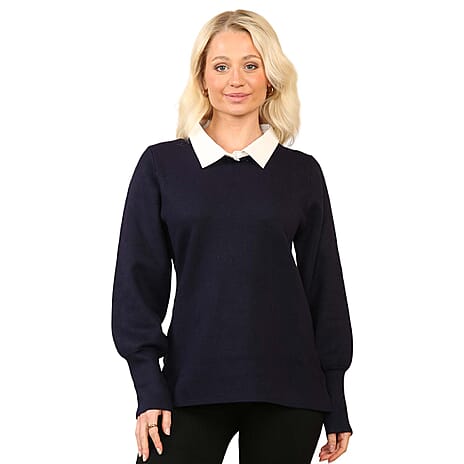Anamor Jacquard Collar Knitted Jumper (Size - M-L) - Navy
