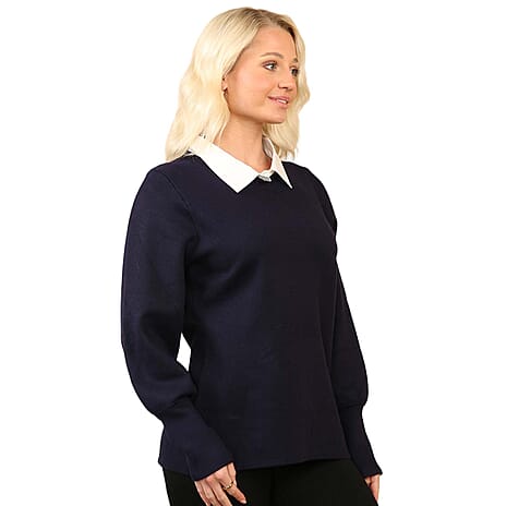 Anamor Jacquard Collar Knitted Jumper (Size - L-XL) - Navy