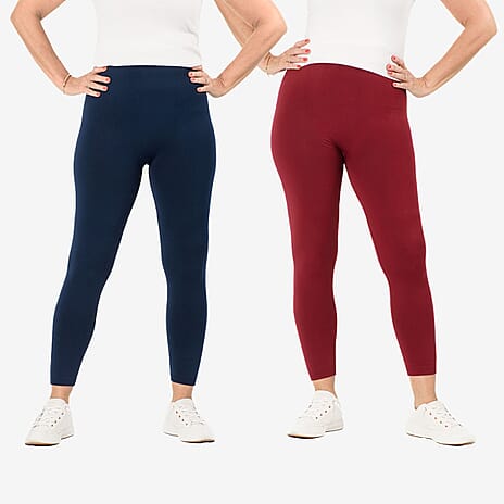 Emelia Pack of 2 Fleece lined Leggings (Size S) - Navy - Burgundy
