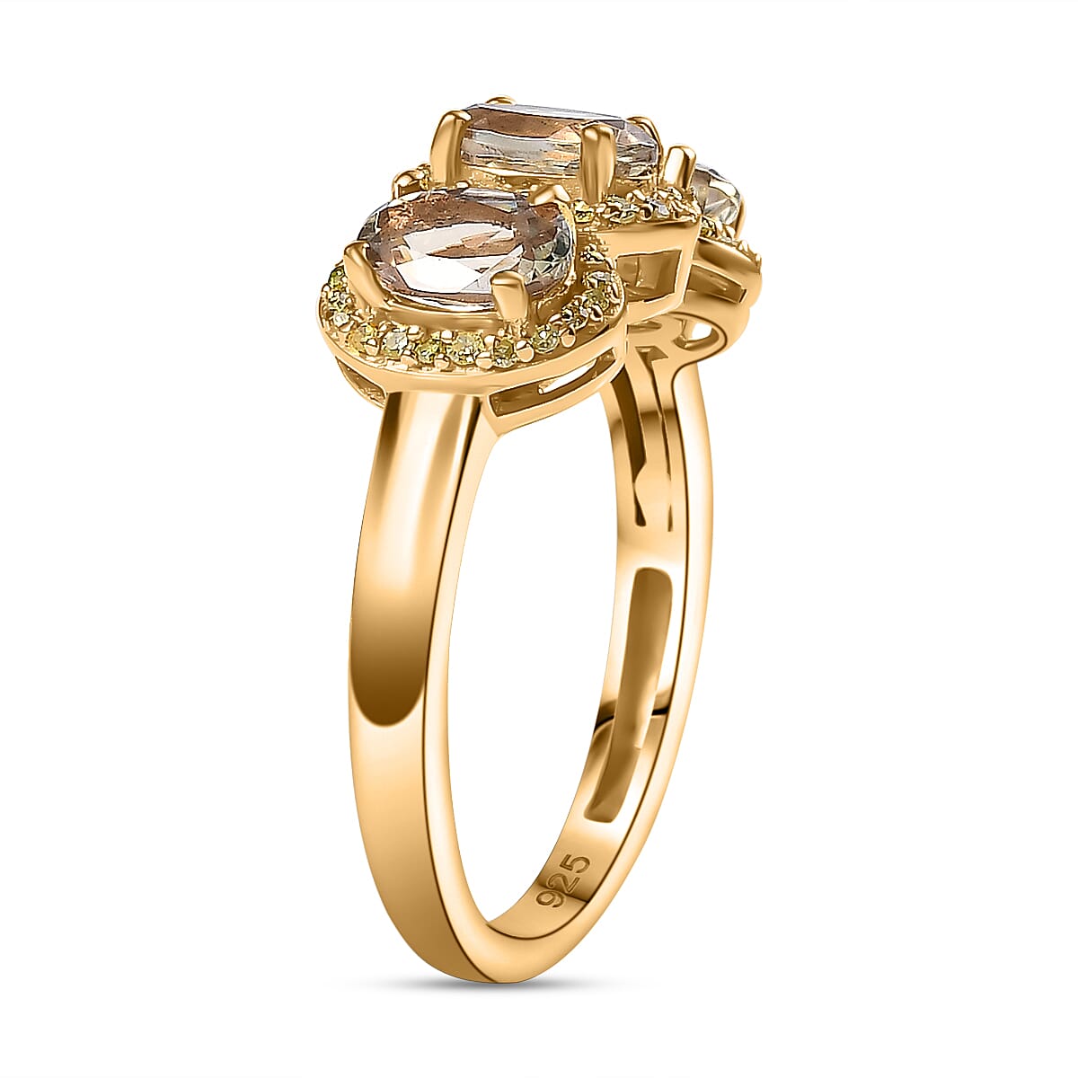 Turkizite & Natural Yellow Diamond Trilogy Ring in 18K Gold Vermeil Sterling Silver 1.81 Ct. Turkizite & Natural Yellow Diamond Trilogy Ring in 18K Gold Vermeil Sterling Silver 1.81 Ct.