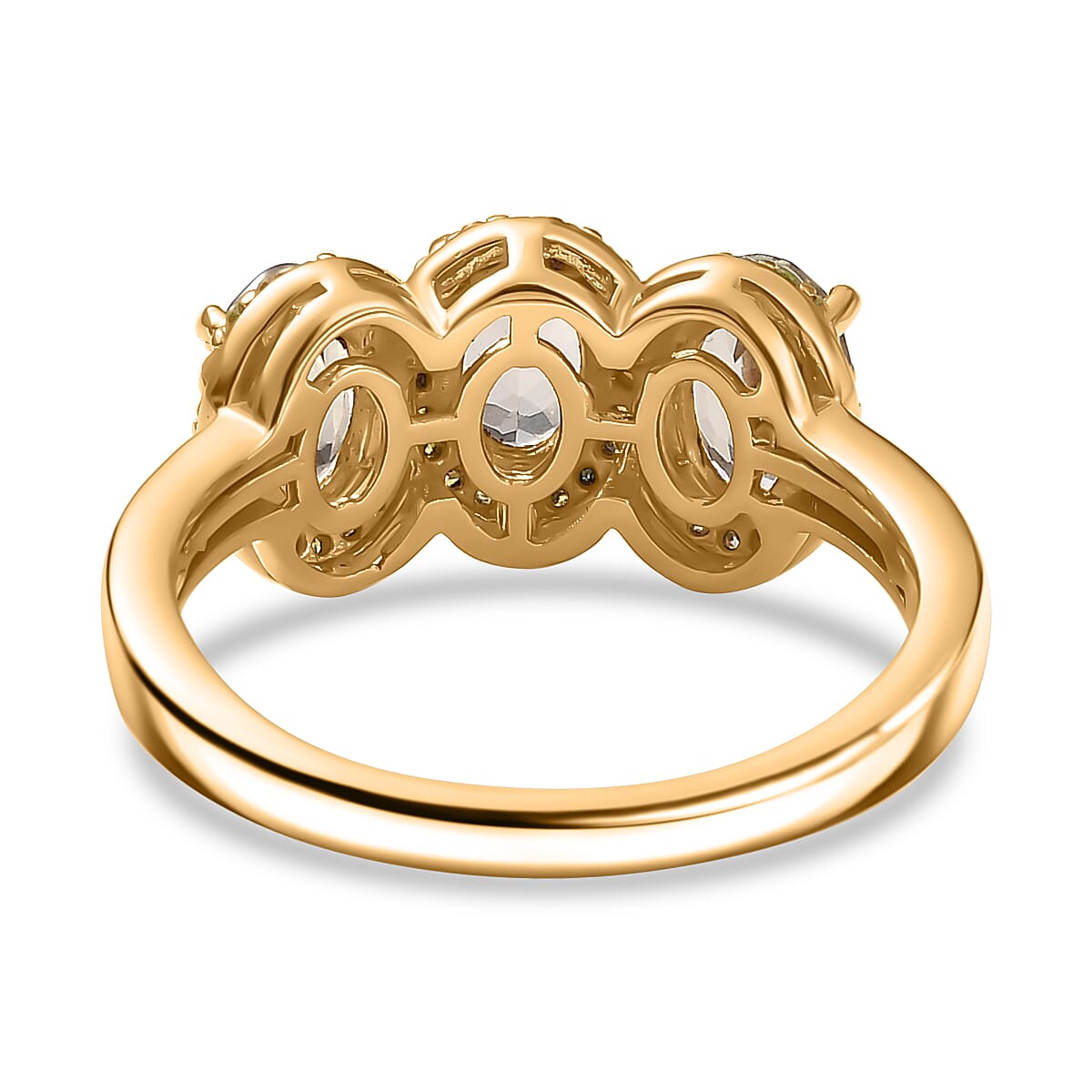 Turkizite & Natural Yellow Diamond Trilogy Ring in 18K Gold Vermeil Sterling Silver 1.81 Ct. Turkizite & Natural Yellow Diamond Trilogy Ring in 18K Gold Vermeil Sterling Silver 1.81 Ct.